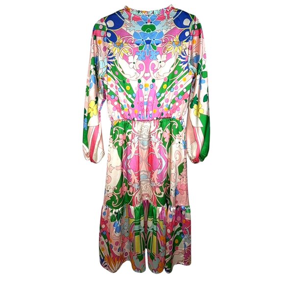 CIEBON Irena Floral Long Sleeve Satin Dress - Picture 4 of 11